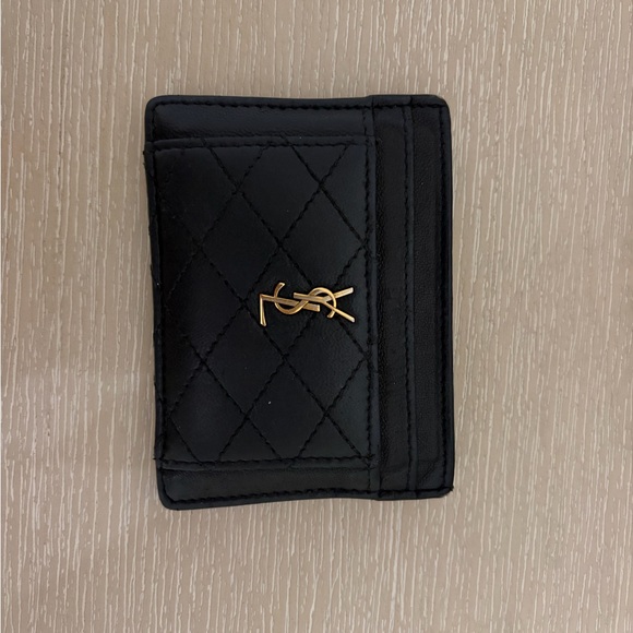 Saint Laurent Black Quilted Card Holder with Gold Logo - Picture 10 of 10